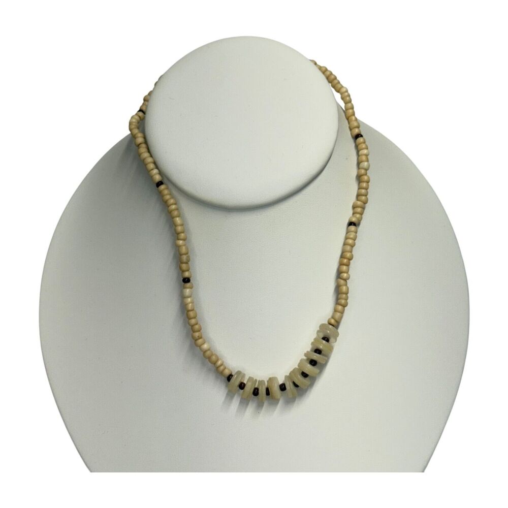 Vintage Natural Bone Beaded Necklace 15” Boho Tribal Ethnic Handmade Jewelry - Picture 2 of 5